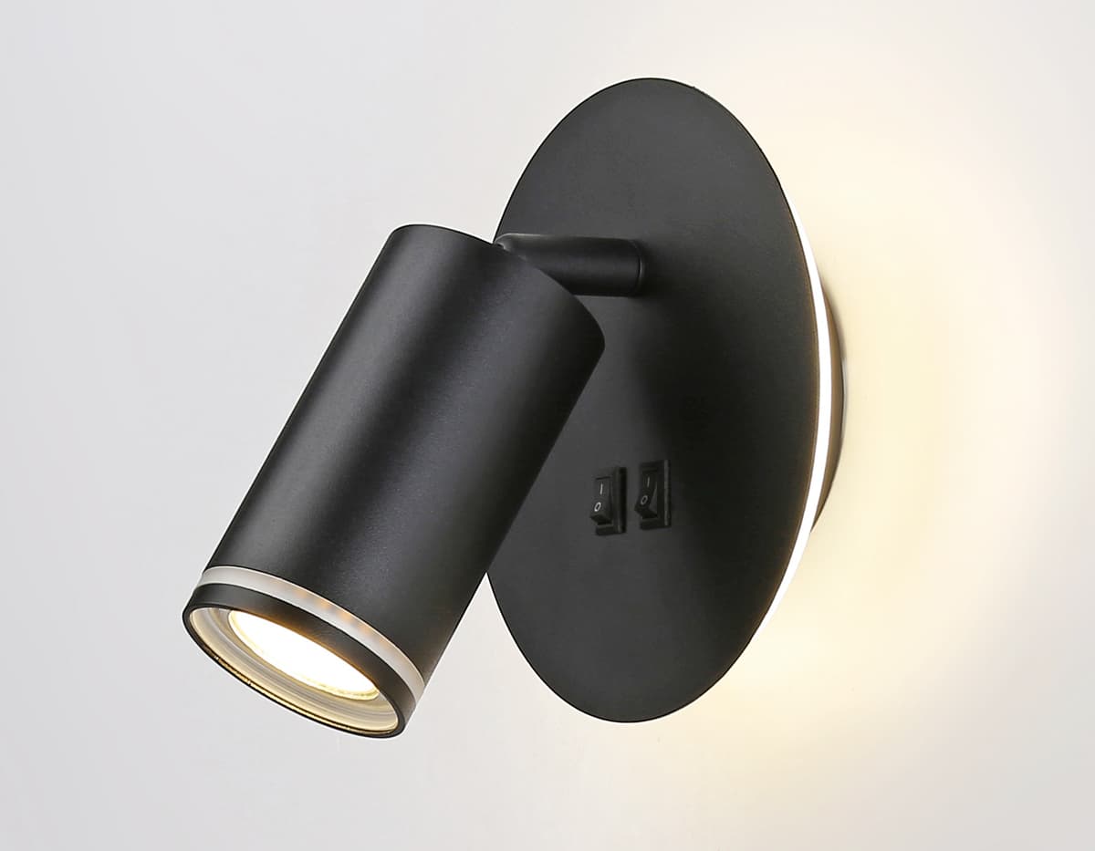 Настенный светильник с выключателем FW2463 BK черный GU10 max 12W+LED 4200K 7W D145*150 Ambrella Light 16