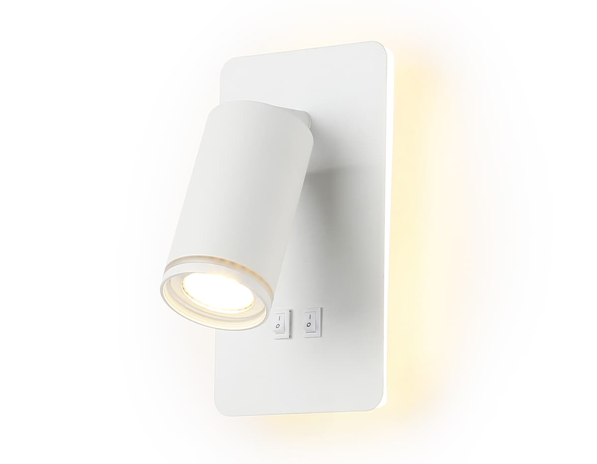 Настенный светильник с выключателем FW2465 WH белый GU10 max 12W+LED 4200K 9W 185*105*150 Ambrella Light