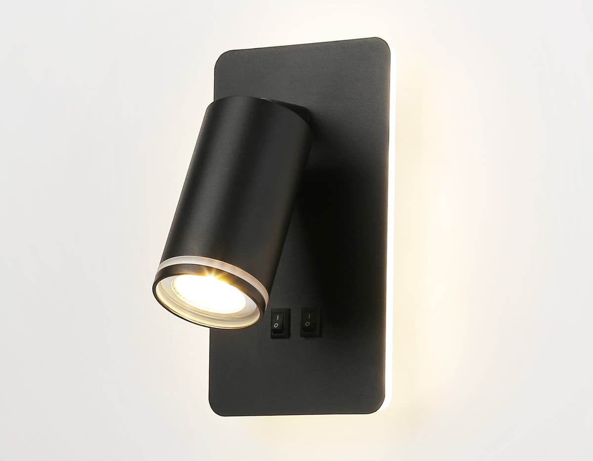Настенный светильник с выключателем FW2466 BK черный GU10 max 12W+LED 4200K 9W 185*105*150 Ambrella Light 12