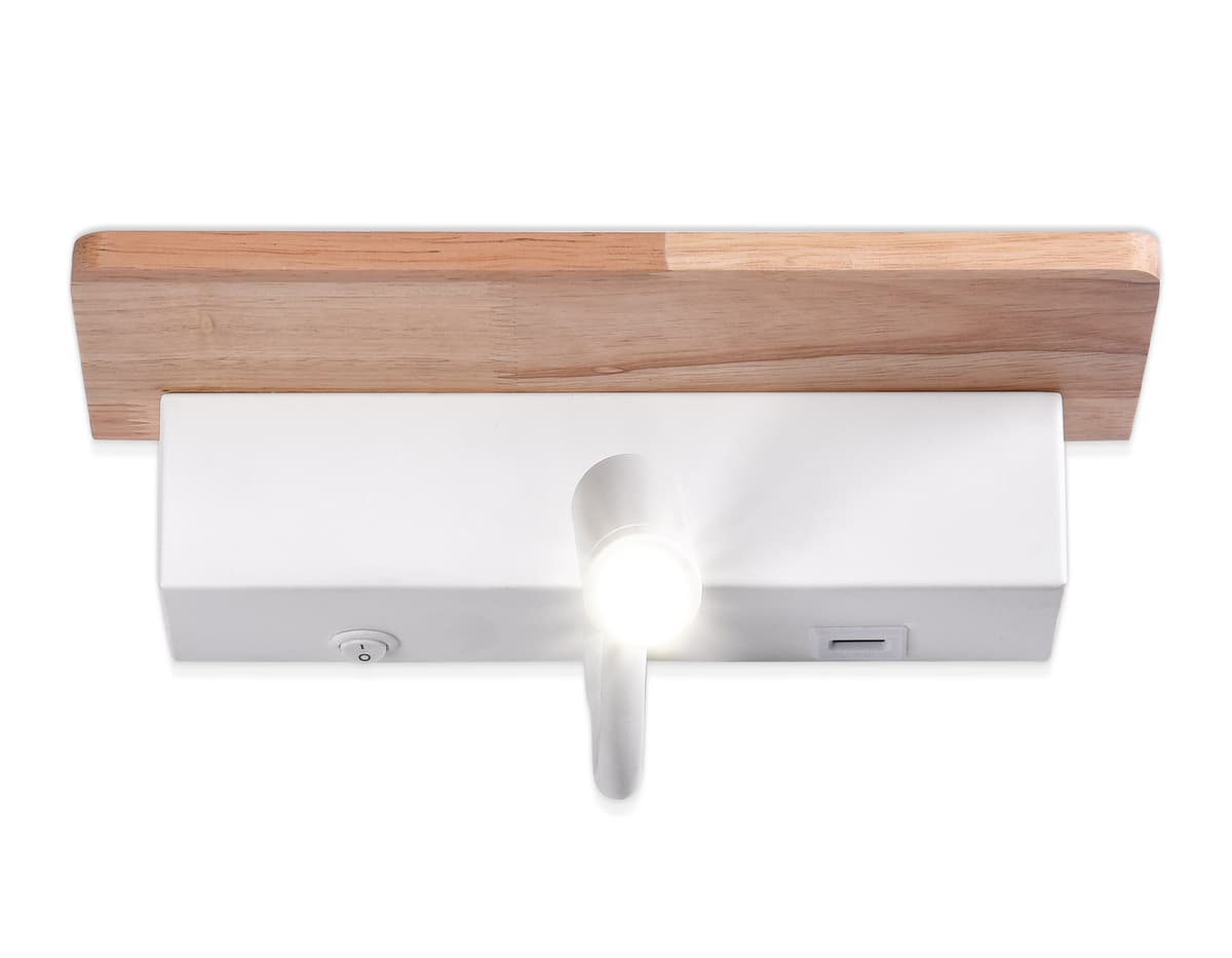 Настенный светодиодный светильник с выключателем, USB портом и полкой FW290 WH/LW белый/светлое дерево LED 4200K+3000K 4W+1W 265*110*130 Ambrella Light 9