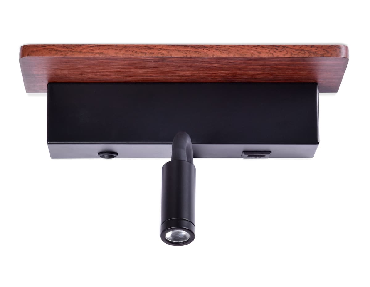 Настенный светодиодный светильник с выключателем, USB портом и полкой FW291 BK/DW черный/темное дерево LED 4200K+3000K 6W+1W 265*110*130 Ambrella Light 10
