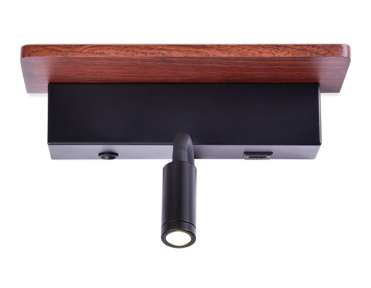 Настенный светодиодный светильник с выключателем, USB портом и полкой FW291 BK/DW черный/темное дерево LED 4200K+3000K 6W+1W 265*110*130 Ambrella Light 9