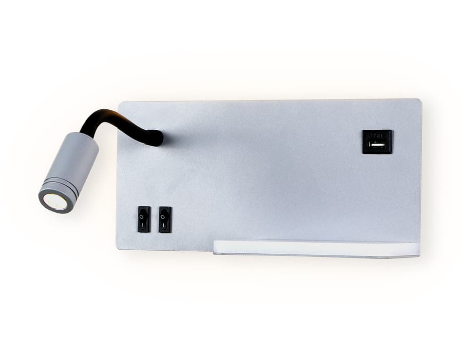 Настенный светодиодный светильник с полкой, USB портом и выключателем FW292 GR/BK серый/черный LED 4200K 5W+3W 260*150*110 Ambrella Light 4