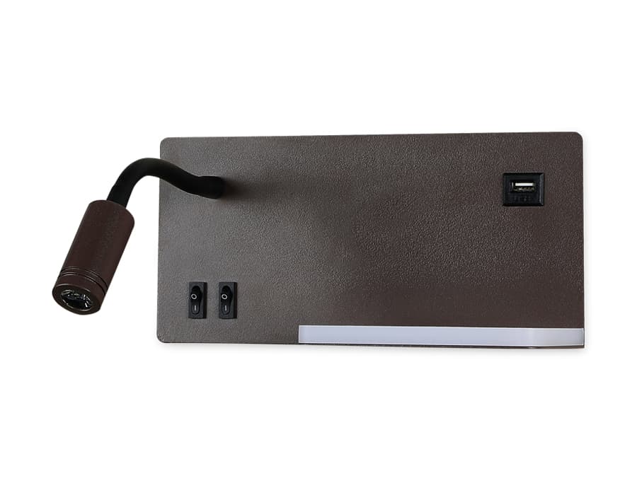 Настенный светодиодный светильник с полкой, USB портом и выключателем FW293 CF/BK кофе/черный LED 4200K 5W+3W 260*150*110 Ambrella Light 6