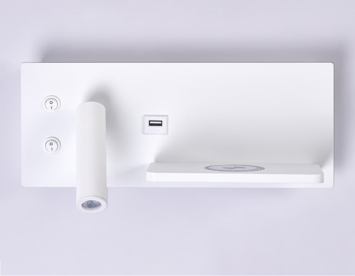 Настенный поворотный светодиодный светильник с выключателем, USB и беспроводной зарядкой FW2971 SWH белый песок LED 3000K 5W+3W 300*120*115 Ambrella Light 5