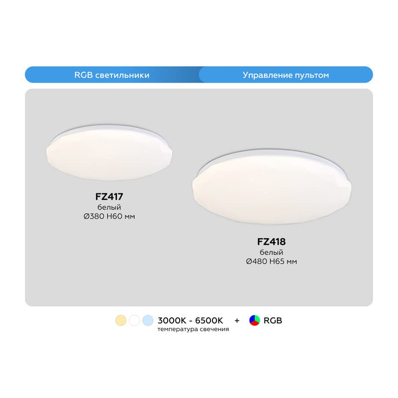 Светодиодный светильник RGB с пультом управления FZ417 WH белый IP20 46W 3000K-6500K+RGB D380*60 (ПДУ ИК) Ambrella Light 16