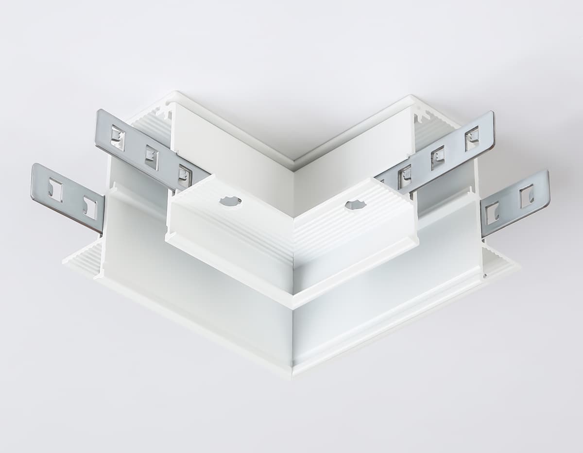 Коннектор угловой для встраиваемого шинопровода под ГКЛ 9,5мм Magnetic Standard 48V 20mm GL3352-9.5 WH белый 85*85*H46.8 Ambrella Light 8
