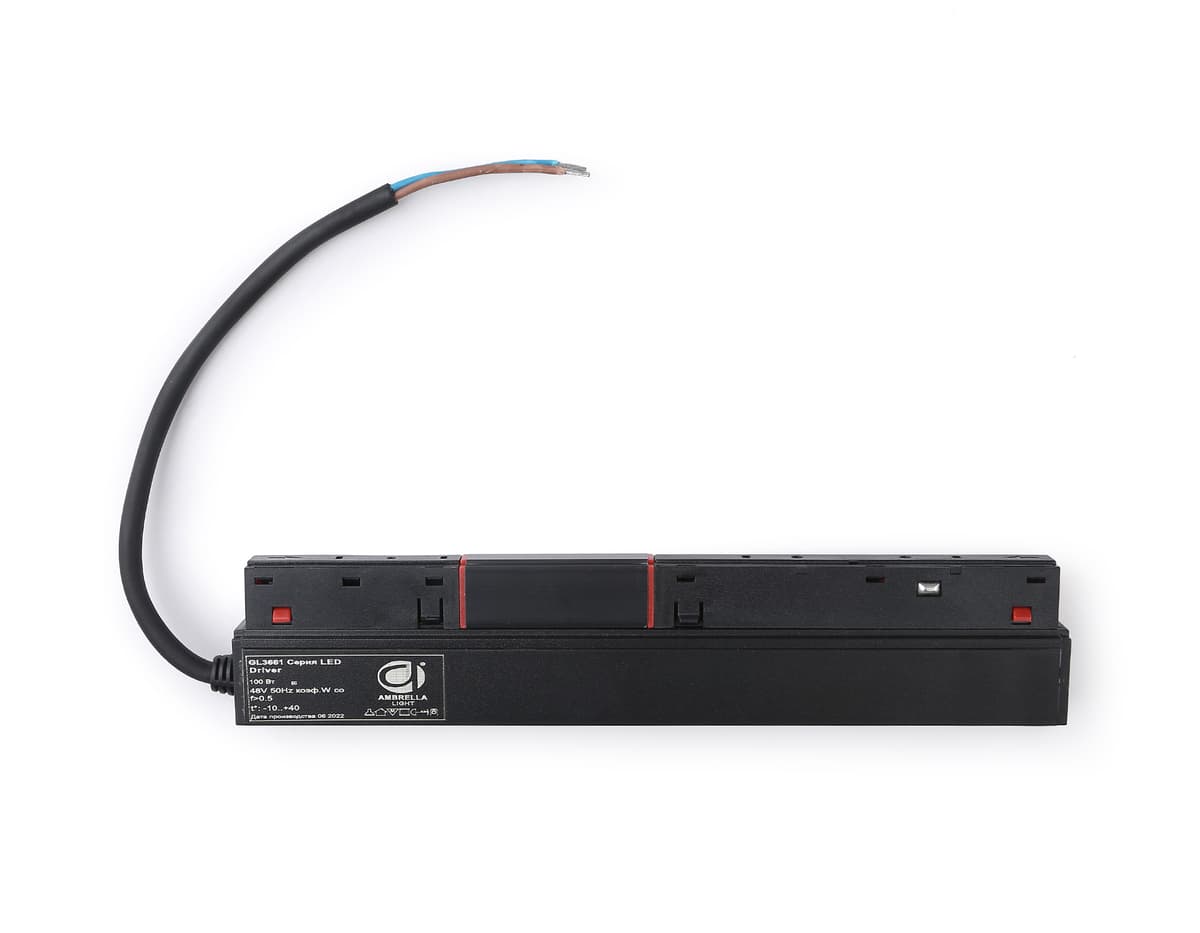 Блок питания 100W внутренний с вводом питания для шинопровода Magnetic 20мм 48V GL3661 BK черный блок питания внутренний IP20 100W 48V 225*45*23 Ambrella Light 3