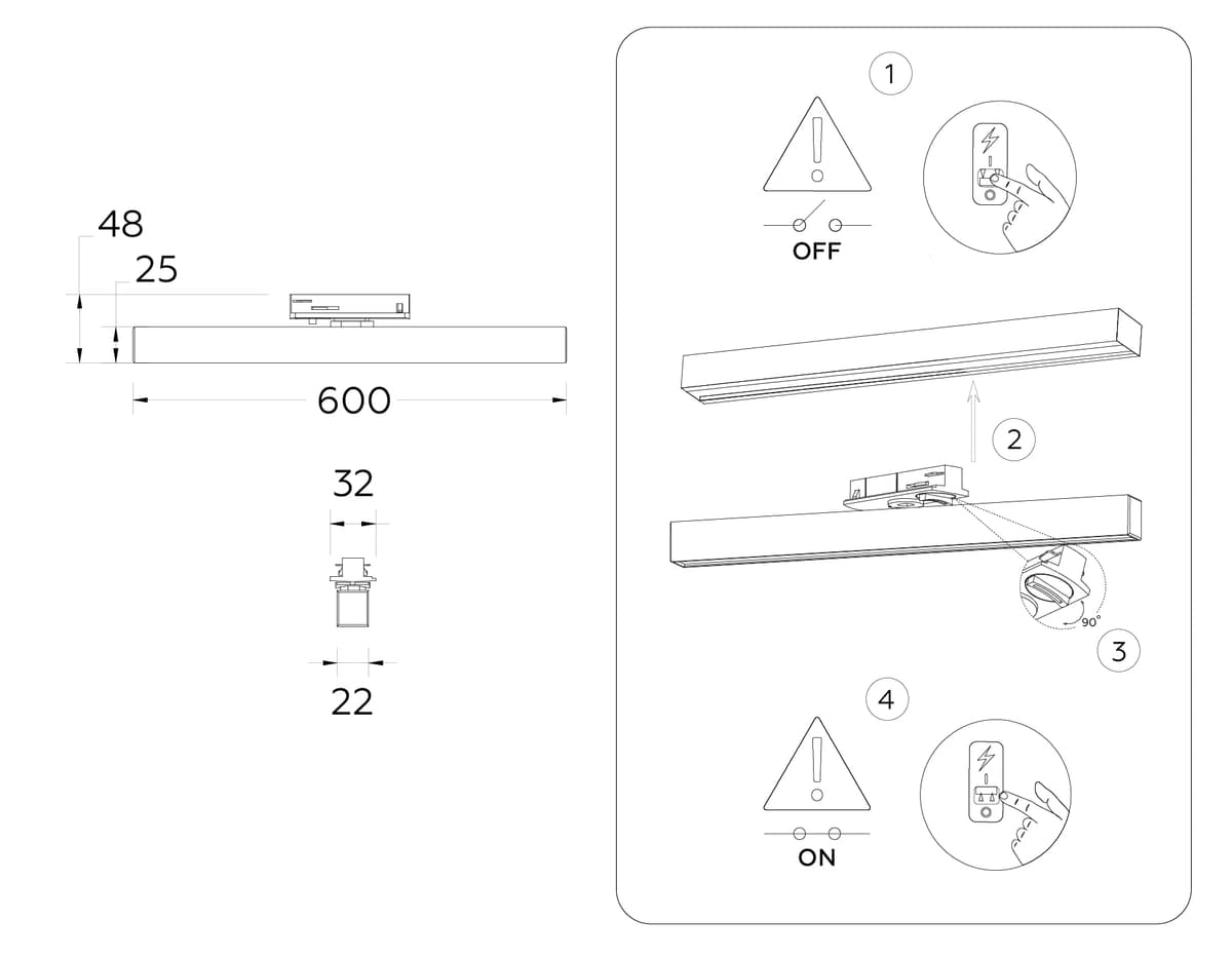 Трековый однофазный светодиодный светильник GL6777 BK черный LED 24W 4200K 600*22*48 Ambrella Light 10