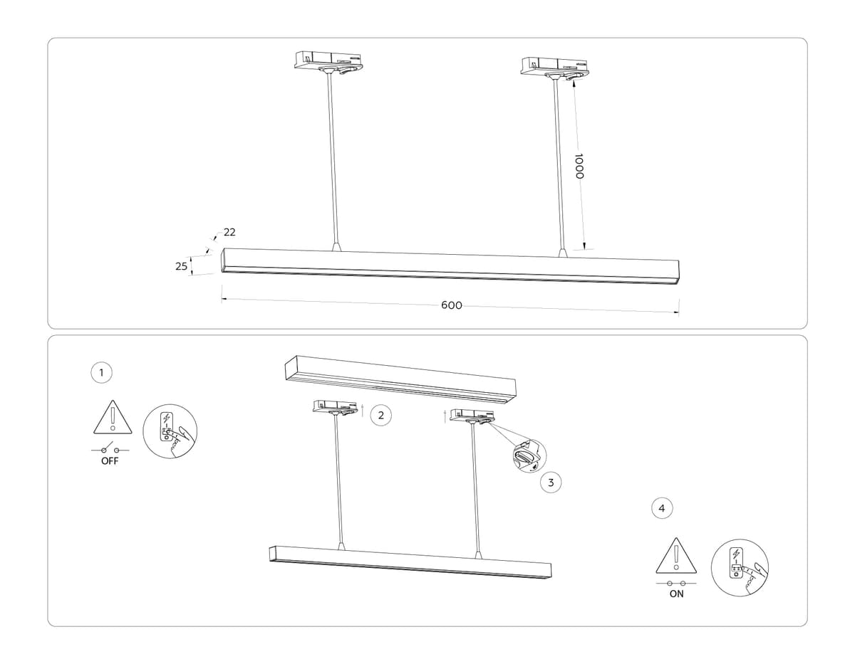 Трековый однофазный подвесной светодиодный светильник GL6782 WH белый LED 24W 3000K 600*22*1025 Ambrella Light 11