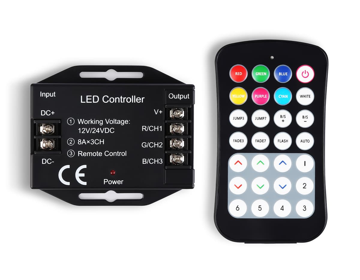 Контроллер для светодиодных лент RGB с радио пультом 2.4G 24A 12V 288W/ 24V 576W GS11351 GS11351 контроллер RGB 24A 12V 288W/ 24V 576W (ПДУ Радио 2.4G CR2025) Ambrella Light 6