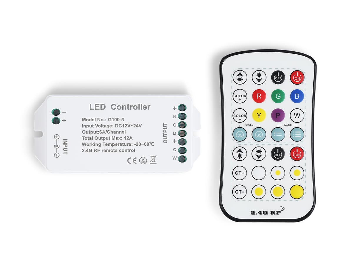 Контроллер для светодиодных лент RGB+CCT c радио пультом 2.4G GS11501 GS11501 контроллер RGB+CCT 12A 12V 144W/ 24V 288W (ПДУ Радио 2.4G CR2025) Ambrella Light 6