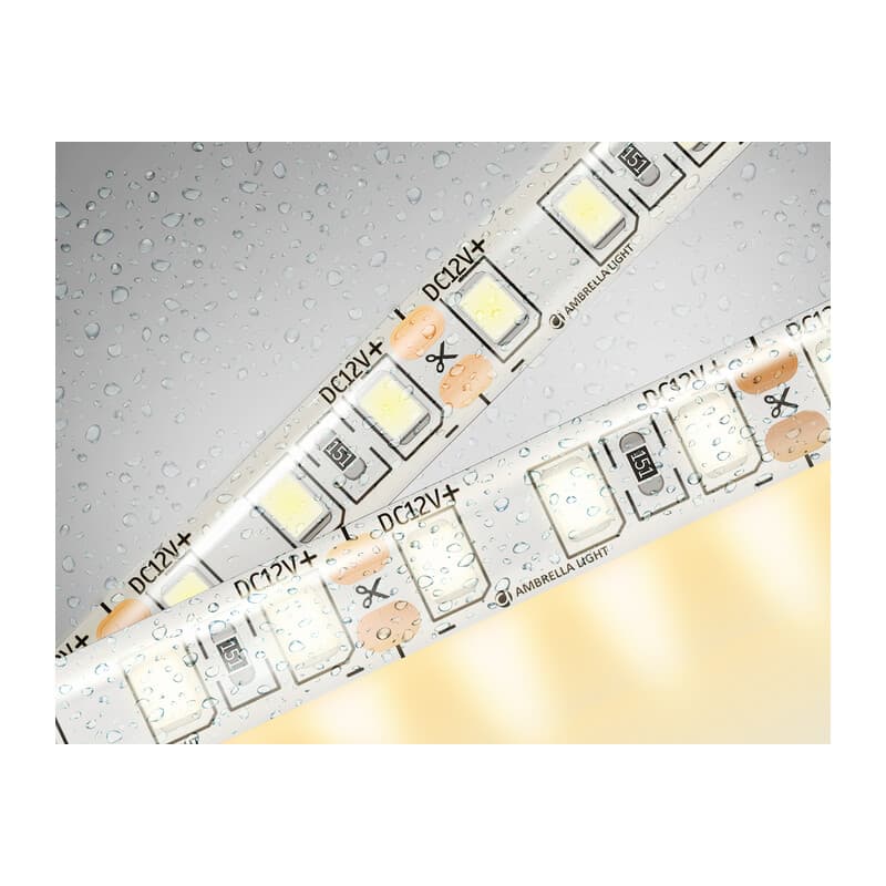 Светодиодная лента Ambrella Light GS1201 2835 120Led /9.6W m/ 12V IP65 3000K 5m/кратность резки 25mm GS1201 2835 120Led/ 9.6W m/ 12V IP65 3000K/ 5000*8*2.27mm (2 конт.) Ambrella Light 9
