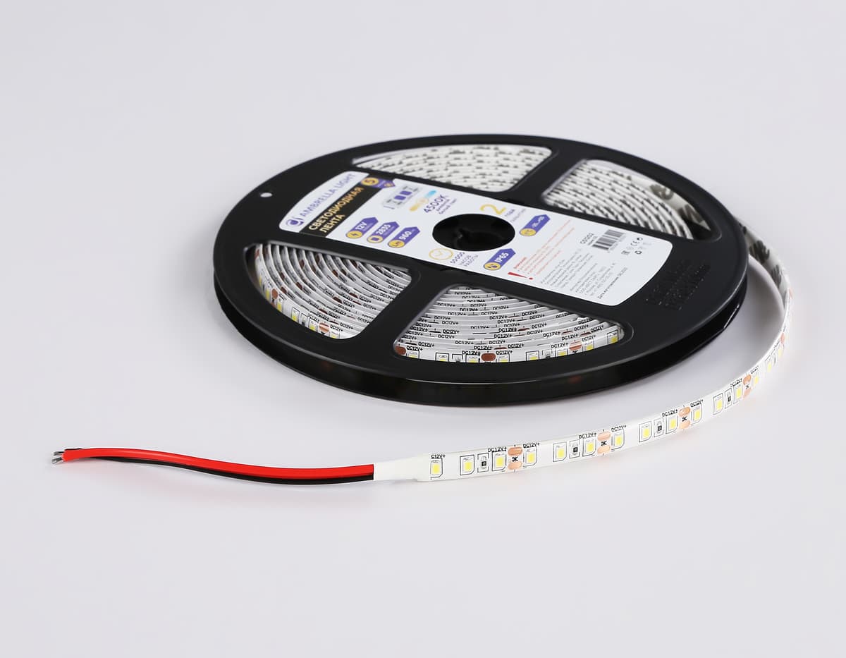 Светодиодная лента Ambrella Light GS1202 2835 120Led /9.6W m/ 12V IP65 4500K 5m/кратность резки 25mm GS1202 2835 120Led/ 9.6W m/ 12V IP65 4500K/ 5000*8*2.27mm (2 конт.) Ambrella Light 16
