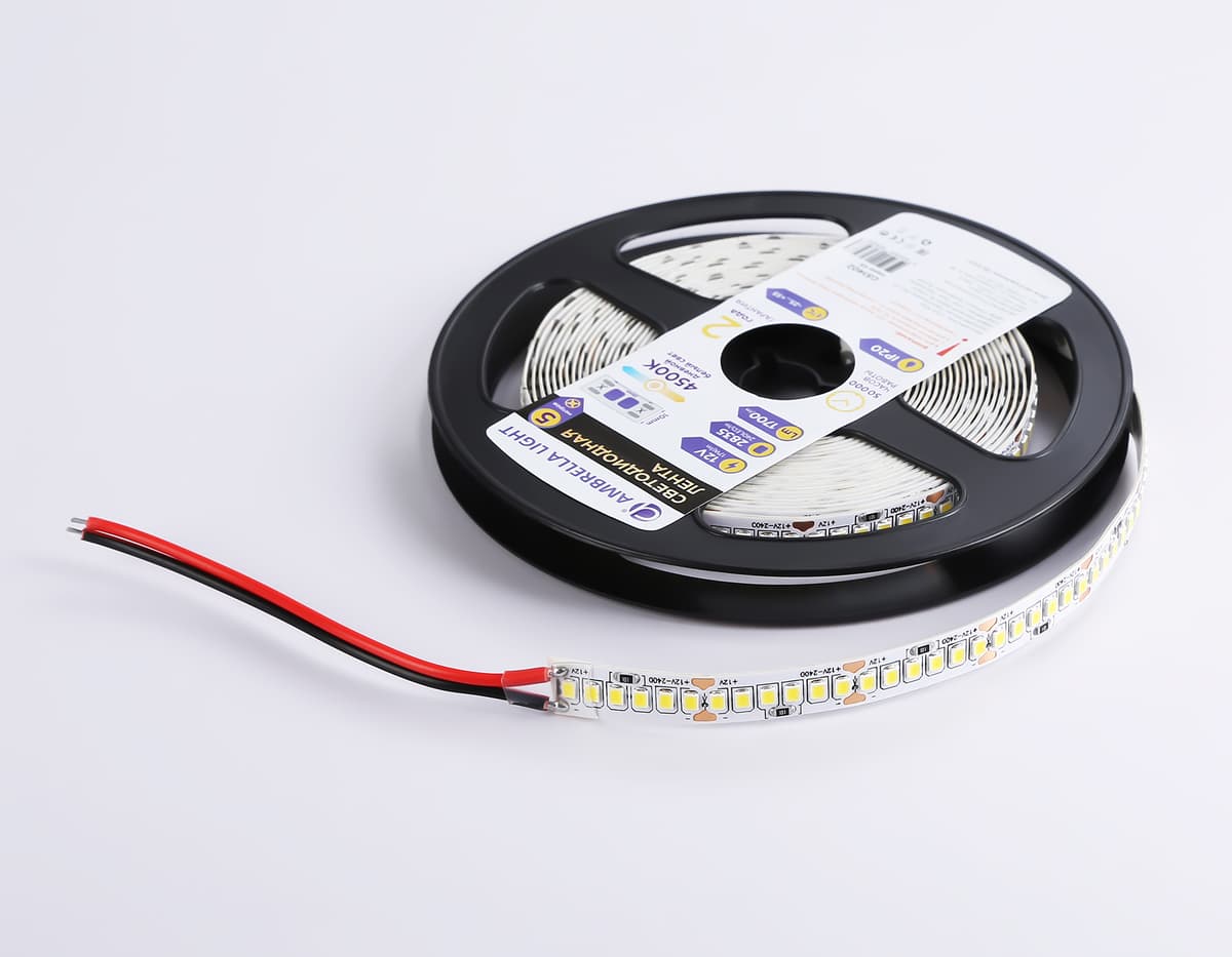 Светодиодная лента Ambrella Light GS1402 2835 240Led /17W m/ 12V IP20 4500K 5m/кратность резки 25mm GS1402 2835 240Led/ 17W m/ 12V IP20 4500K/ 5000*10*1.2mm (2 конт.) Ambrella Light 16