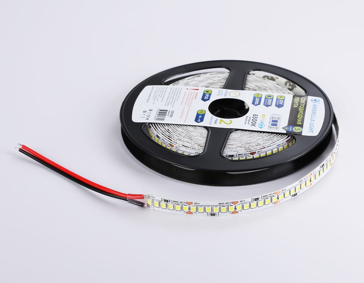 Светодиодная лента Ambrella Light GS1503 2835 240Led /19.2W m/12V IP20 6500K 5m/кратность резки 25mm GS1503 2835 240Led/ 19.2W m/ 12V IP20 6500K/ 5000*10*1.2mm (2 конт.) Ambrella Light 16