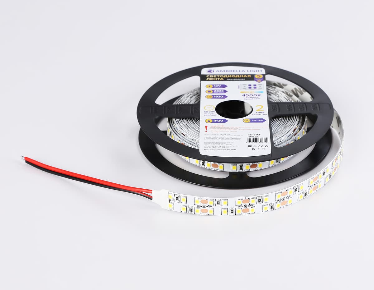 Светодиодная лента двухрядная Ambrella Light GS1602 2835 240Led /19.2W m/ 12V IP20 4500K 5m GS1602 2835 240Led/ 19.2W m/ 12V IP20 4500K/ 5000*14*1.2mm (2 конт.) Ambrella Light 16