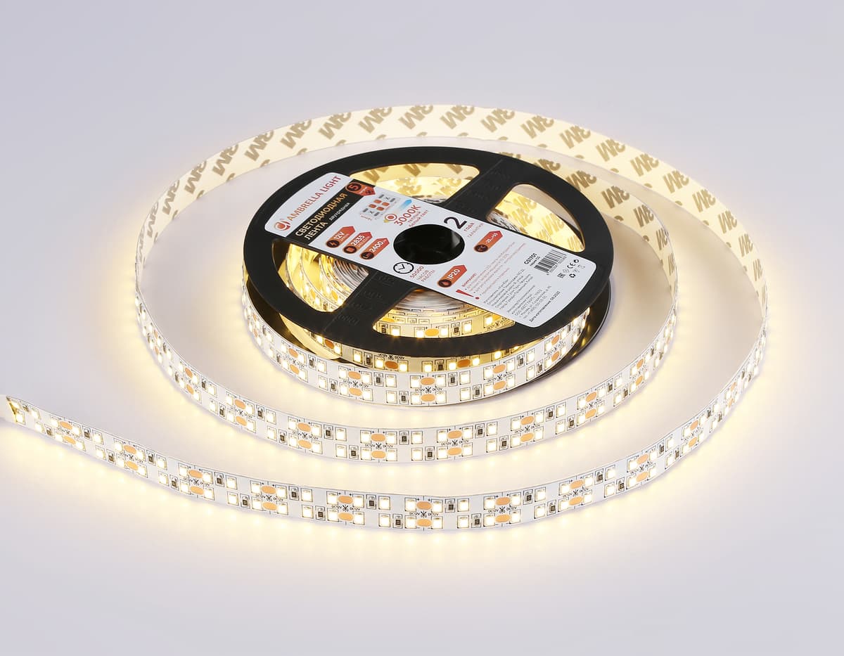 Светодиодная лента двухрядная Ambrella Light GS1701 2835 240Led /24W m/ 12V IP20 3000K 5m GS1701 2835 240Led/ 24W m/ 12V IP20 3000K/ 5000*10*1.2mm (2 конт.) Ambrella Light 12
