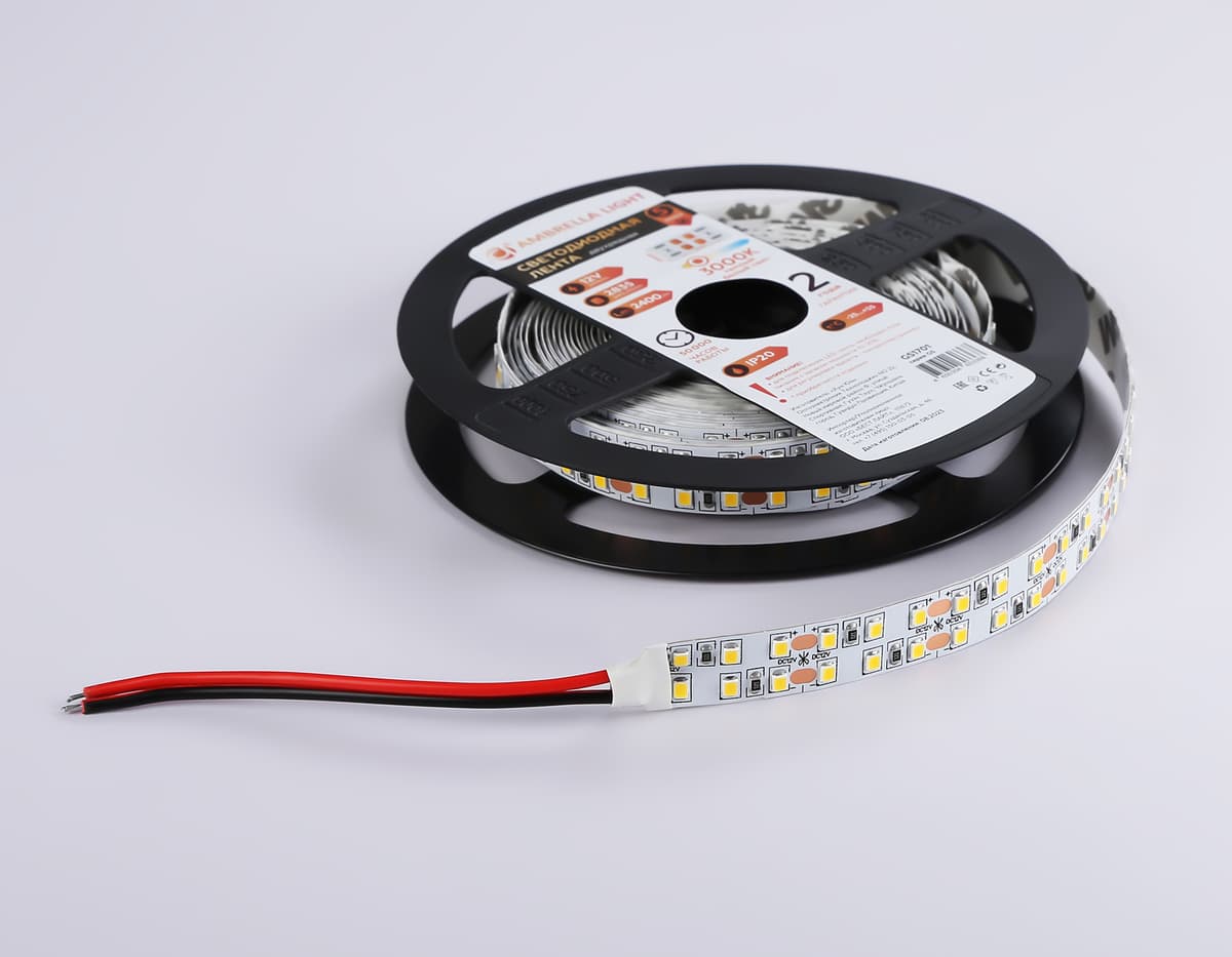 Светодиодная лента двухрядная Ambrella Light GS1701 2835 240Led /24W m/ 12V IP20 3000K 5m GS1701 2835 240Led/ 24W m/ 12V IP20 3000K/ 5000*10*1.2mm (2 конт.) Ambrella Light 16