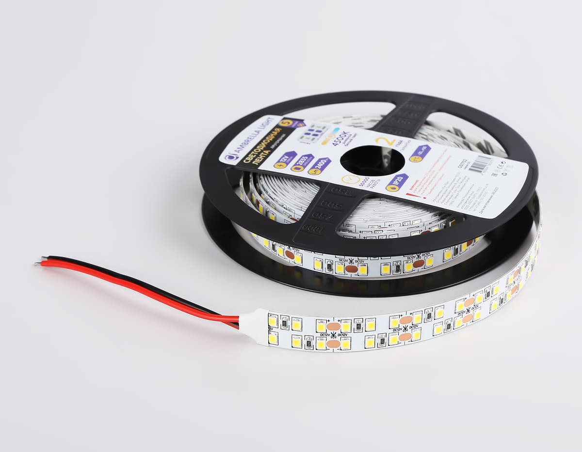 Светодиодная лента двухрядная Ambrella Light GS1702 2835 240Led /24W m/ 12V IP20 4500K 5m GS1702 2835 240Led/ 24W m/ 12V IP20 4500K/ 5000*14*1.2mm (2 конт.) Ambrella Light 16