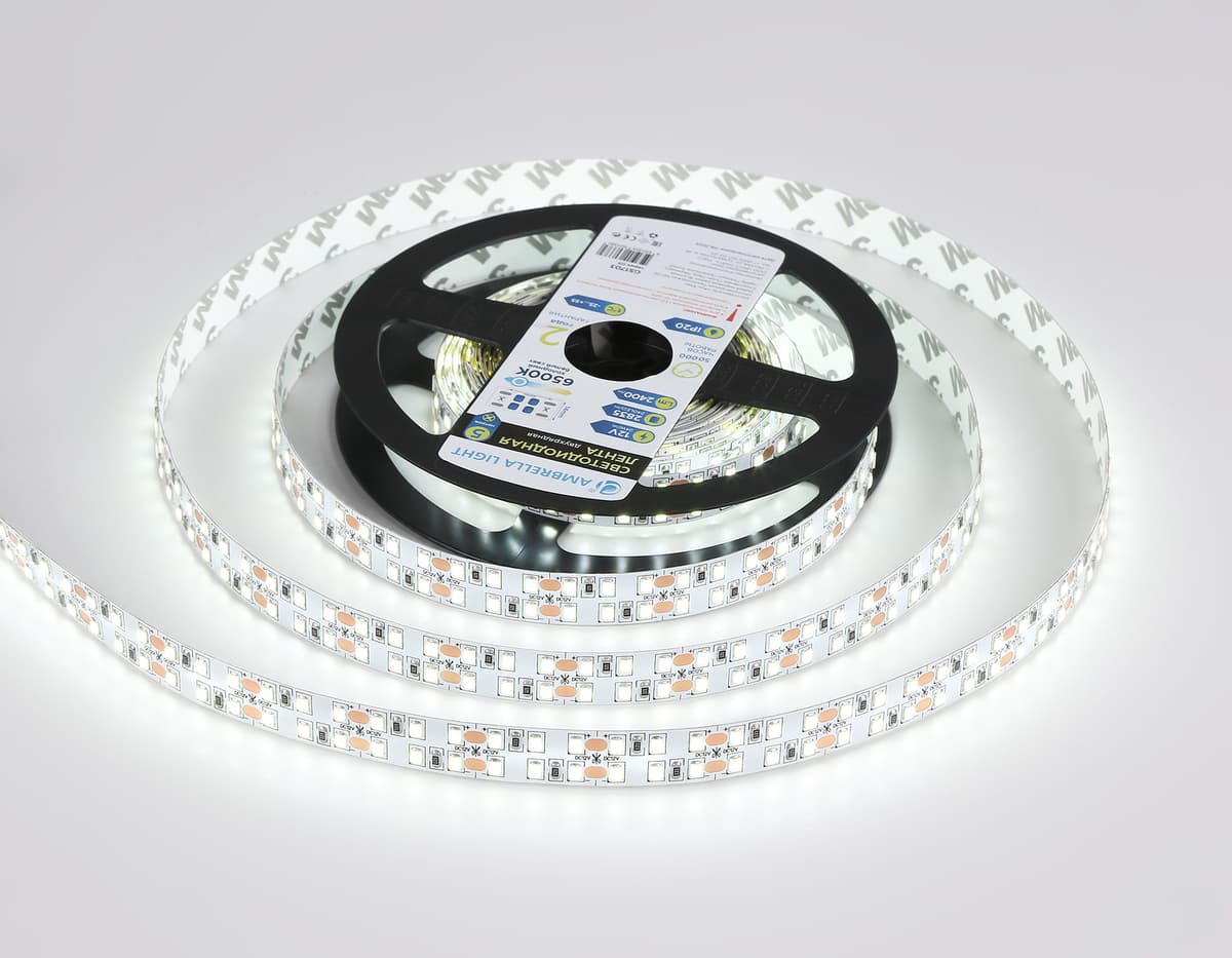 Светодиодная лента двухрядная Ambrella Light GS1703 2835 240Led /24W m/ 12V IP20 6500K 5m GS1703 2835 240Led/ 24W m/ 12V IP20 6500K/ 5000*10*1.2mm (2 конт.) Ambrella Light 12