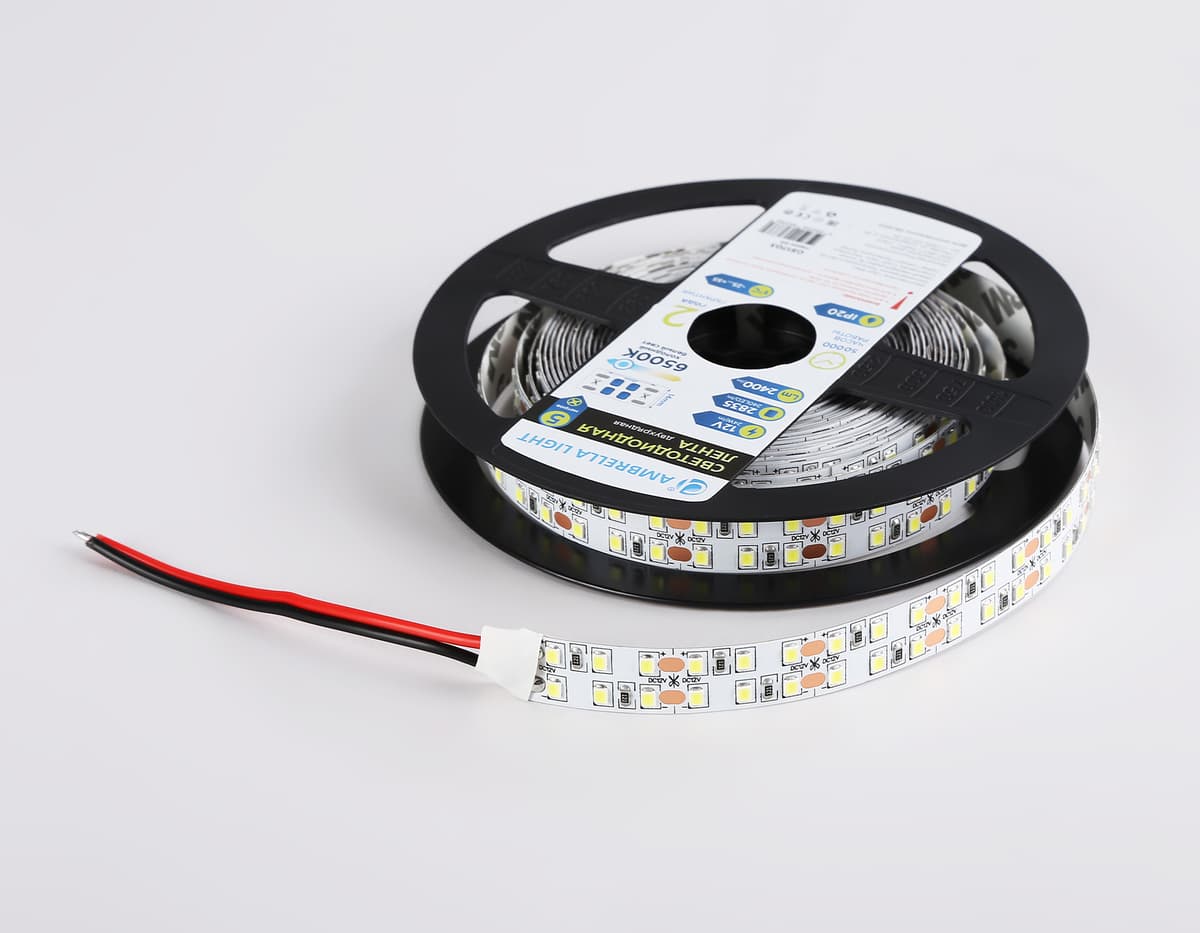 Светодиодная лента двухрядная Ambrella Light GS1703 2835 240Led /24W m/ 12V IP20 6500K 5m GS1703 2835 240Led/ 24W m/ 12V IP20 6500K/ 5000*10*1.2mm (2 конт.) Ambrella Light 16