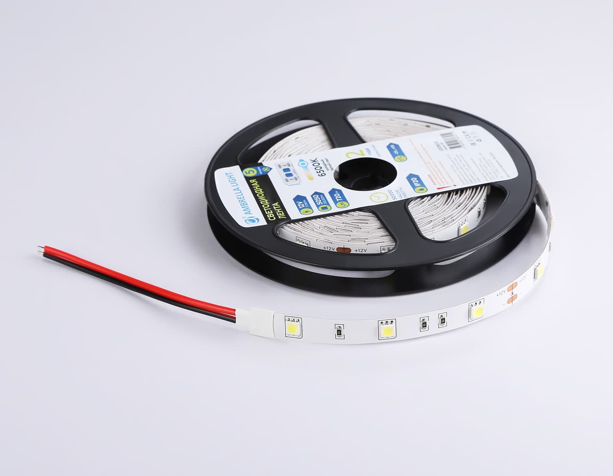 Светодиодная лента Ambrella Light GS1803 5050 30Led /7.2W m/ 12V IP20 6500K 5m GS1803 5050 30Led/ 7.2W m/ 12V IP20 6500K/ 5000*10*1.87mm (2 конт.) Ambrella Light 16