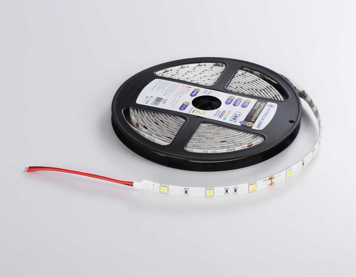 Светодиодная лента Ambrella Light GS1902 5050 30Led /7.2W m/ 12V IP65 4500K 5m GS1902 5050 30Led/ 7.2W m/ 12V IP65 4500K/ 5000*10*2.87mm (2 конт.) Ambrella Light 16