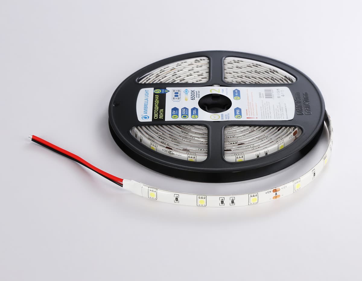 Светодиодная лента Ambrella Light GS1903 5050 30Led /7.2W m/ 12V IP65 6500K 5m GS1903 5050 30Led/ 7.2W m/ 12V IP65 6500K/ 5000*10*2.87mm (2 конт.) Ambrella Light 16