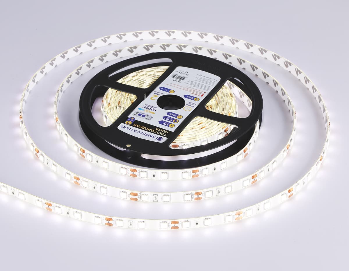 Светодиодная лента Ambrella Light GS2102 5050 60Led /14.4W m/ 12V IP65 4500K 5m GS2102 5050 60Led/ 14.4W m/ 12V IP65 4500K/ 5000*10*2.87mm (2 конт.) Ambrella Light 13