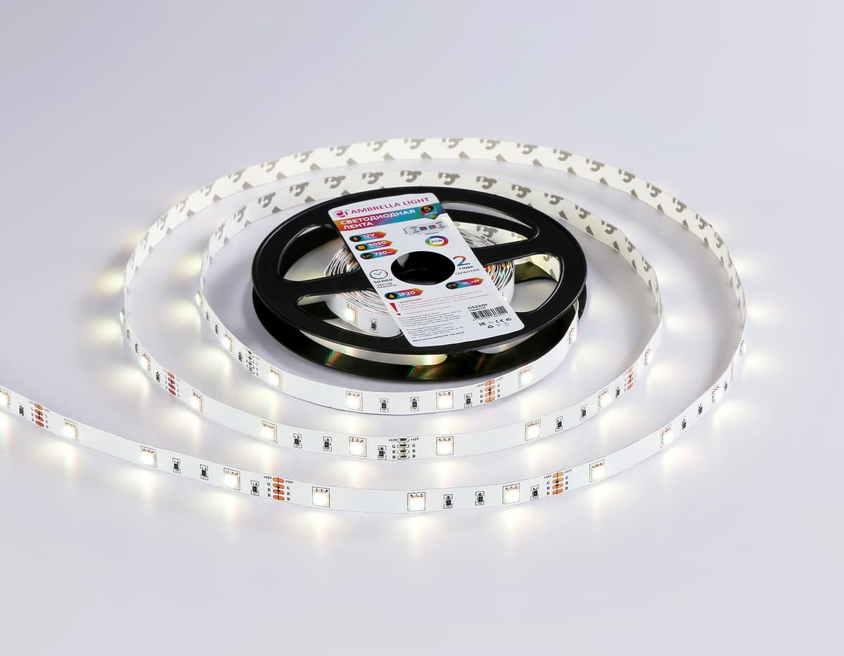 Светодиодная лента RGB Ambrella Light GS2201 5050 30Led /7.2W m/ 12V IP20 RGB 5m GS2201 5050 30Led/ 7.2W m/ 12V IP20 RGB /5000*10*1.87mm (4 конт.) Ambrella Light 18