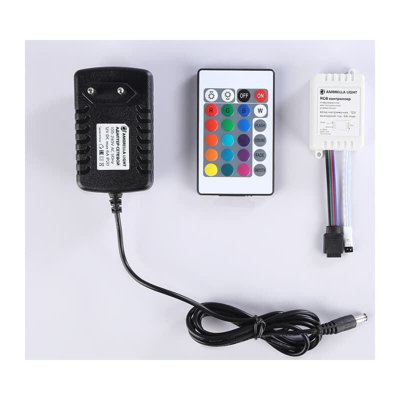 Комплект светодиодной ленты RGB Ambrella Light 5m GS2402 5050 60Led /14.4W m/ 12V IP20 RGB 5m GS2402 5050 60Led/ 14.4W m/ 12V IP20 RGB/ 5000*10*1.87mm (4 конт.) комплект Ambrella Light 16