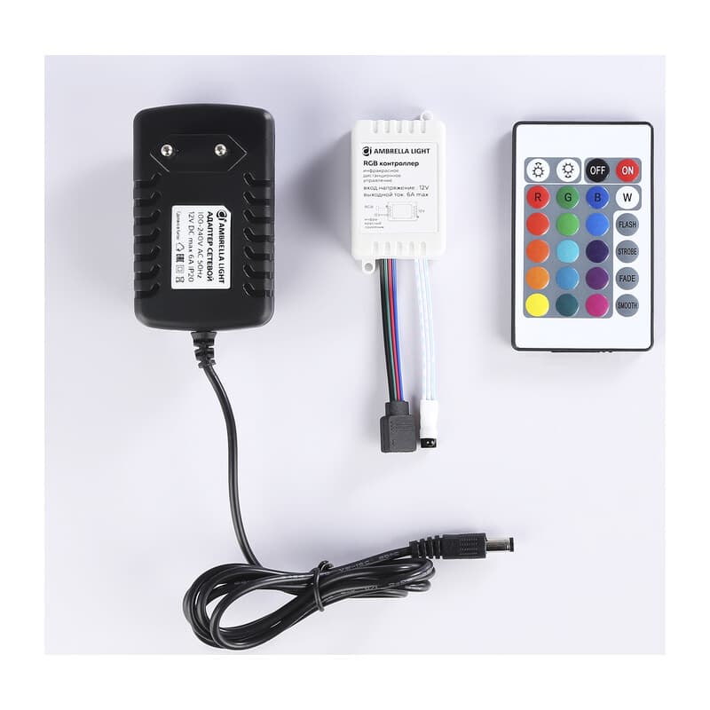 Комплект светодиодной ленты RGB Ambrella Light GS2501 5050 30Led /7.2W m/ 12V IP65 RGB 5m GS2501 5050 30Led/ 7.2W m/ 12V IP65 RGB/ 5000*10*2.87mm (4 конт.) комплект Ambrella Light 16
