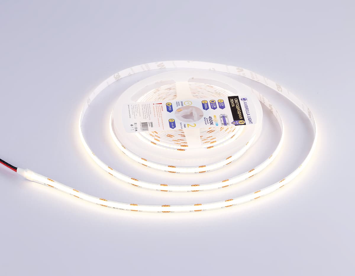 Светодиодная лента Ambrella Light GS2602 COB 320Led /10W m/ 12V IP20 4500K 5m GS2602 COB 320Led/ 10W m/ 12V IP20 4500K/ 5000*8*1.54mm (2 конт.) Ambrella Light 13