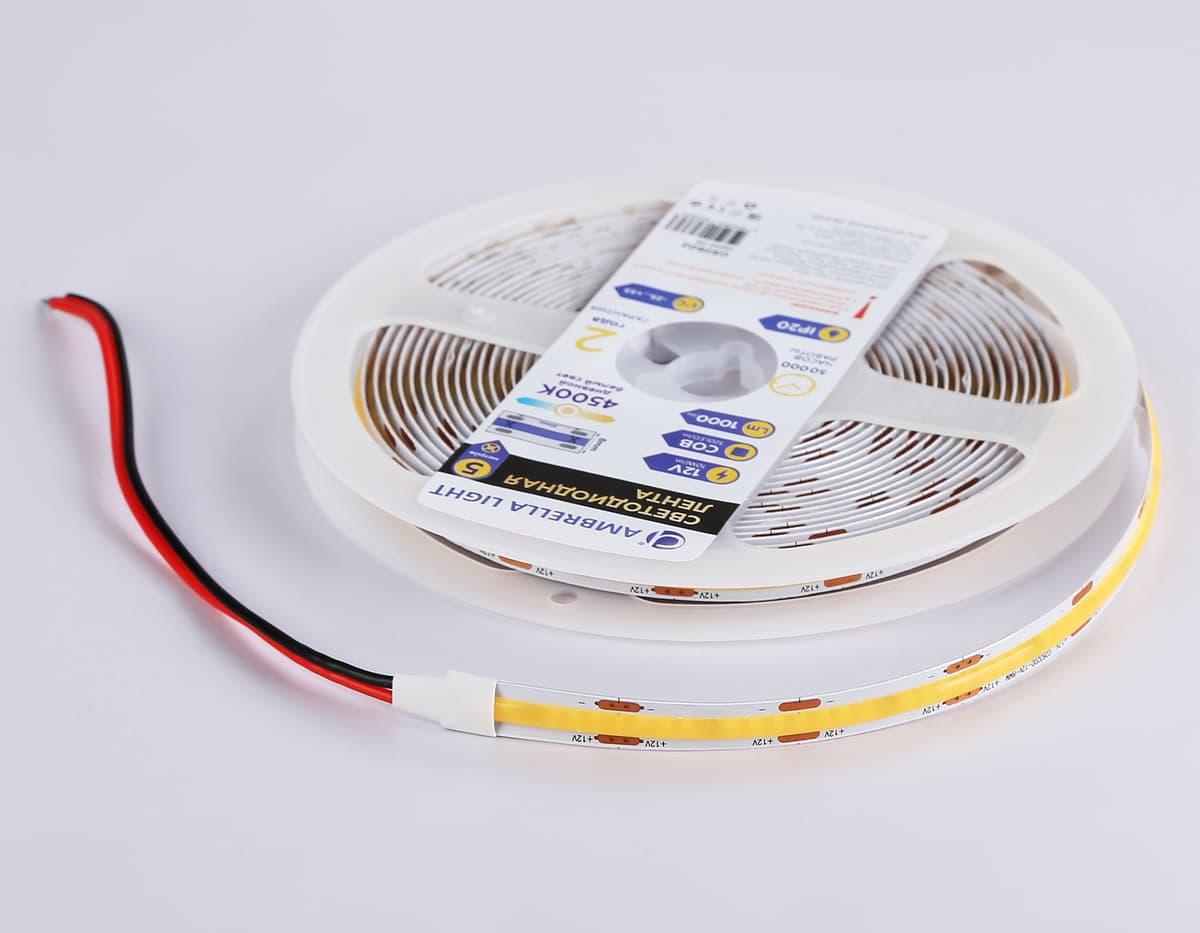Светодиодная лента Ambrella Light GS2602 COB 320Led /10W m/ 12V IP20 4500K 5m GS2602 COB 320Led/ 10W m/ 12V IP20 4500K/ 5000*8*1.54mm (2 конт.) Ambrella Light 16