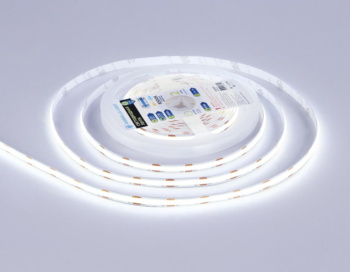 Светодиодная лента Ambrella Light GS2603 COB 320Led /10W m/ 12V IP20 6500K 5m GS2603 COB 320Led/ 10W m/ 12V IP20 6500K/ 5000*8*1.54mm (2 конт.) Ambrella Light 13