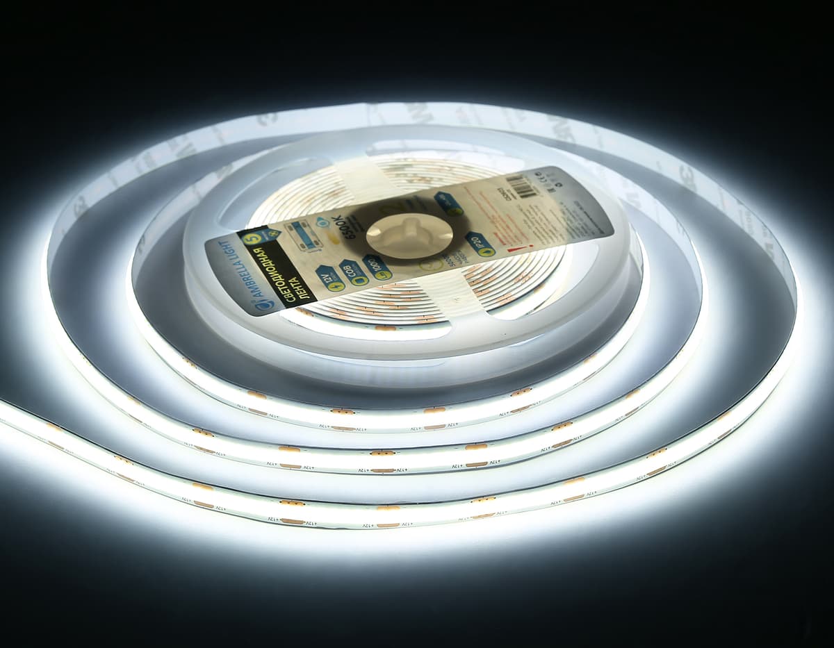 Светодиодная лента Ambrella Light GS2603 COB 320Led /10W m/ 12V IP20 6500K 5m GS2603 COB 320Led/ 10W m/ 12V IP20 6500K/ 5000*8*1.54mm (2 конт.) Ambrella Light 17