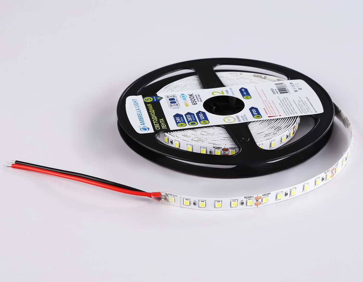 Светодиодная лента Ambrella Light GS3103 2835 120Led /10W m/ 24V IP20 6500K 5m GS3103 2835 120Led/ 10W m/ 24V IP20 6500K/ 5000*8*1.2mm (2 конт.) Ambrella Light 16