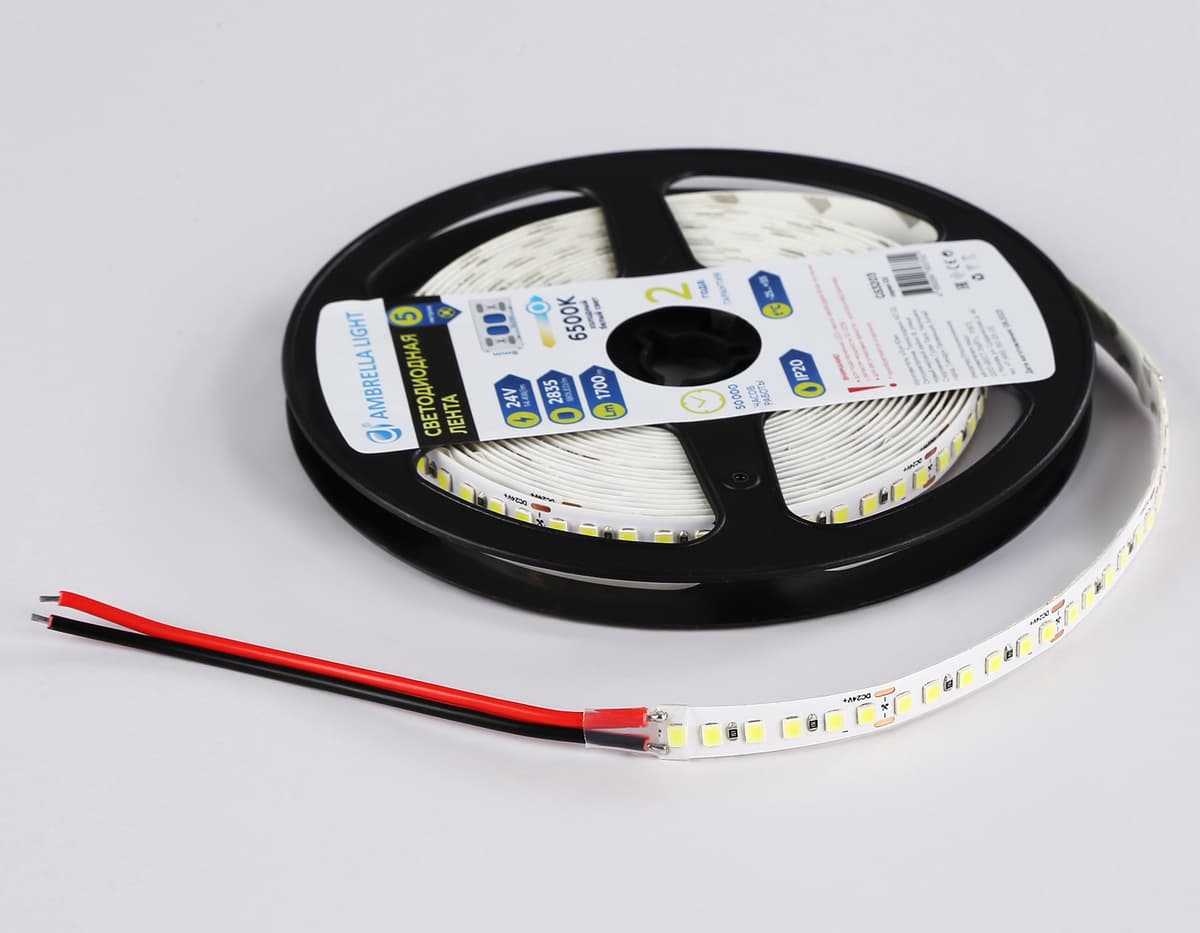 Светодиодная лента Ambrella Light GS3203 2835 180Led /14.4W m/ 24V IP20 6500K 5m GS3203 2835 180Led/ 14.4W m/ 24V IP20 6500K/ 5000*8*1.2mm (2 конт.) Ambrella Light 16