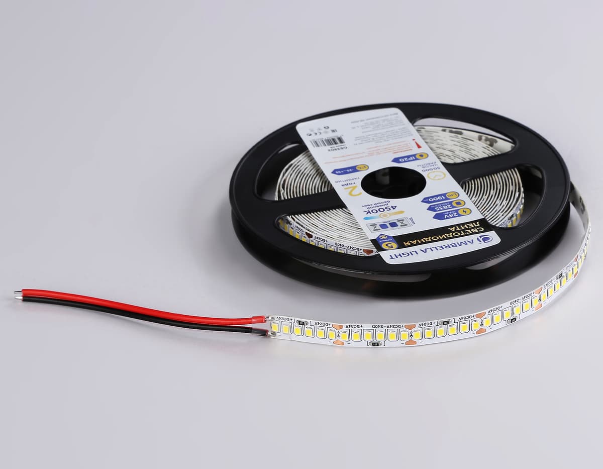 Светодиодная лента Ambrella Light GS3302 2835 240Led /18W m/ 24V IP20 4500K 5m GS3302 2835 240Led/ 18W m/ 24V IP20 4500K/ 5000*10*1.2mm (2 конт.) Ambrella Light 16
