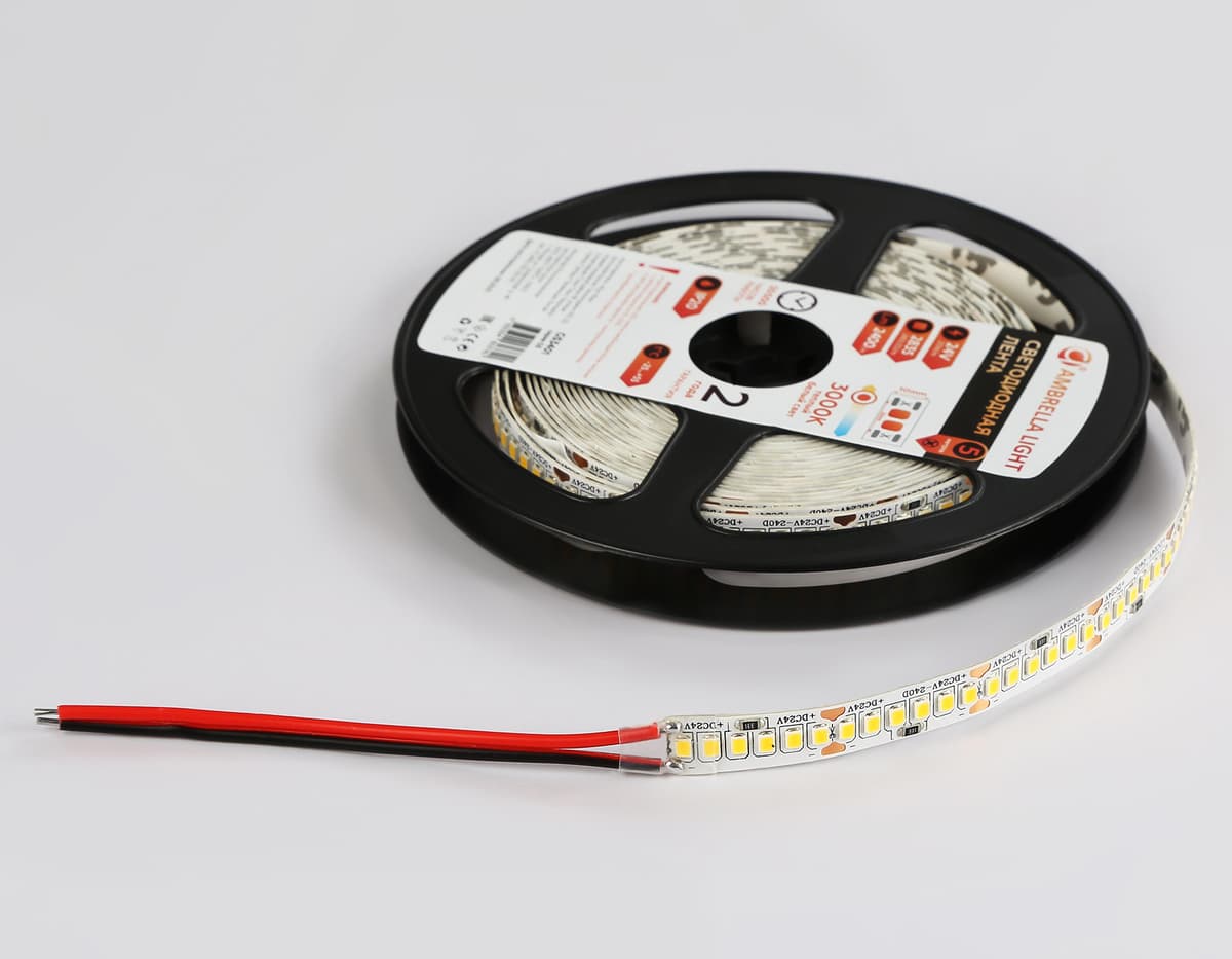 Светодиодная лента Ambrella Light GS3401 2835 240Led /20W m/ 24V IP20 3000K 5m GS3401 2835 240Led/ 20W m/ 24V IP20 3000K/ 5000*10*1.2mm (2 конт.) Ambrella Light 16