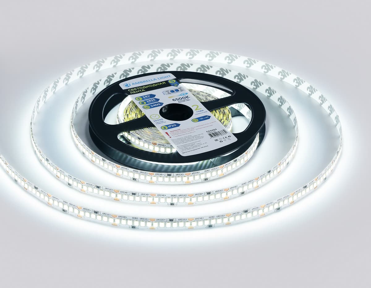 Светодиодная лента Ambrella Light GS3403 2835 240Led /20W m/ 24V IP20 6500K 5m GS3403 2835 240Led/ 20W m/ 24V IP20 6500K/ 5000*10*1.2mm (2 конт.) Ambrella Light 12