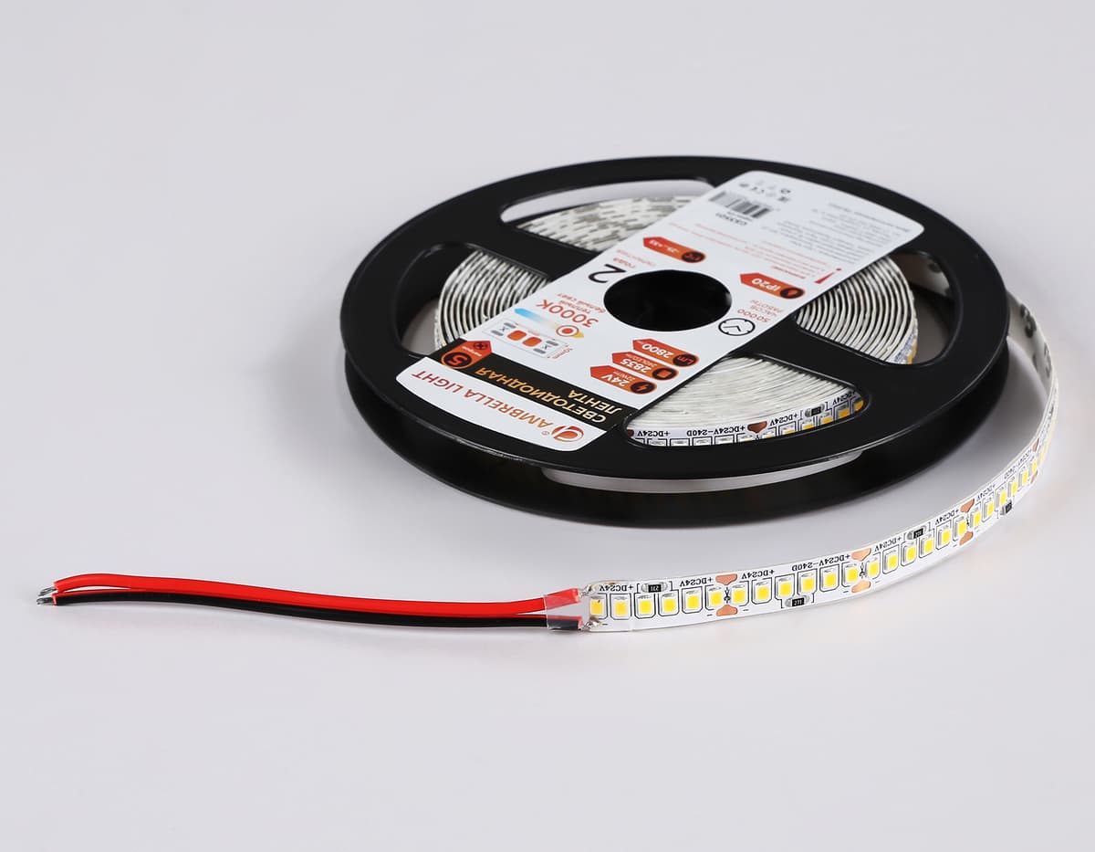 Светодиодная лента Ambrella Light GS3501 2835 240Led /22W m/ 24V IP20 3000K 5m GS3501 2835 240Led /22W m/ 24V IP20 3000K/ 5000*10*1.2mm (2 конт.) Ambrella Light 16