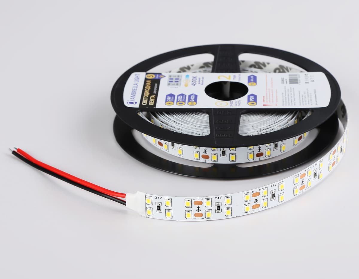 Светодиодная лента двухрядная Ambrella Light GS3602 2835 204Led /20W m/ 24V IP20 4500K 5m GS3602 2835 204Led/ 20W m/ 24V IP20 4500K/ 5000*14*1.2mm (2 конт.) Ambrella Light 16