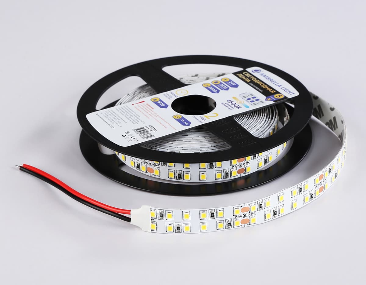 Светодиодная лента двухрядная Ambrella Light GS3702 2835 240Led /24W m/ 24V IP20 4500K 5m GS3702 2835 240Led /24W m/ 24V IP20 4500K/ 5000*14*1.2mm (2 конт.) Ambrella Light 16