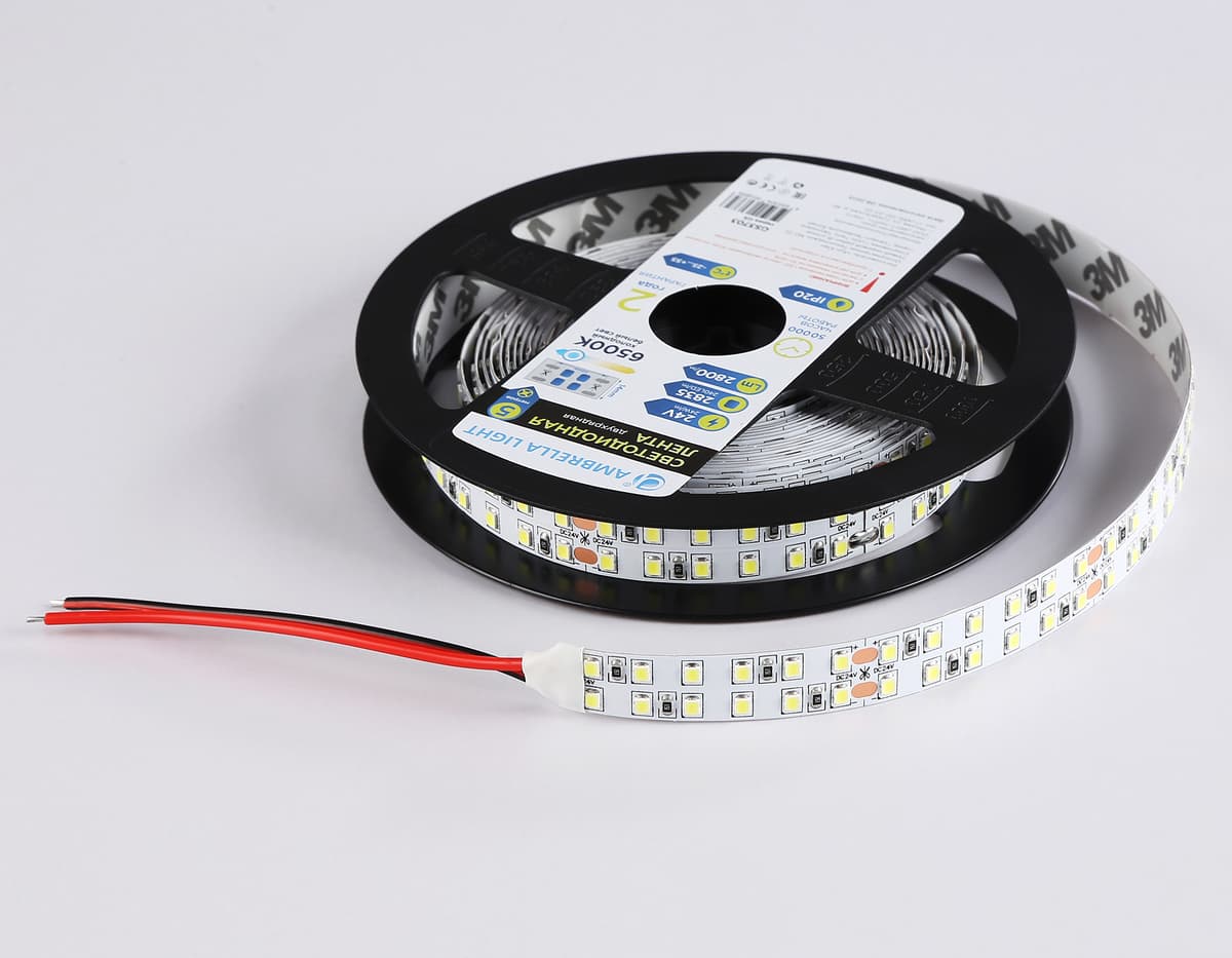 Светодиодная лента двухрядная Ambrella Light GS3703 2835 240Led /24W m/ 24V IP20 6500K 5m GS3703 2835 240Led /24W m/ 24V IP20 6500K/ 5000*14*1.2mm (2 конт.) Ambrella Light 16