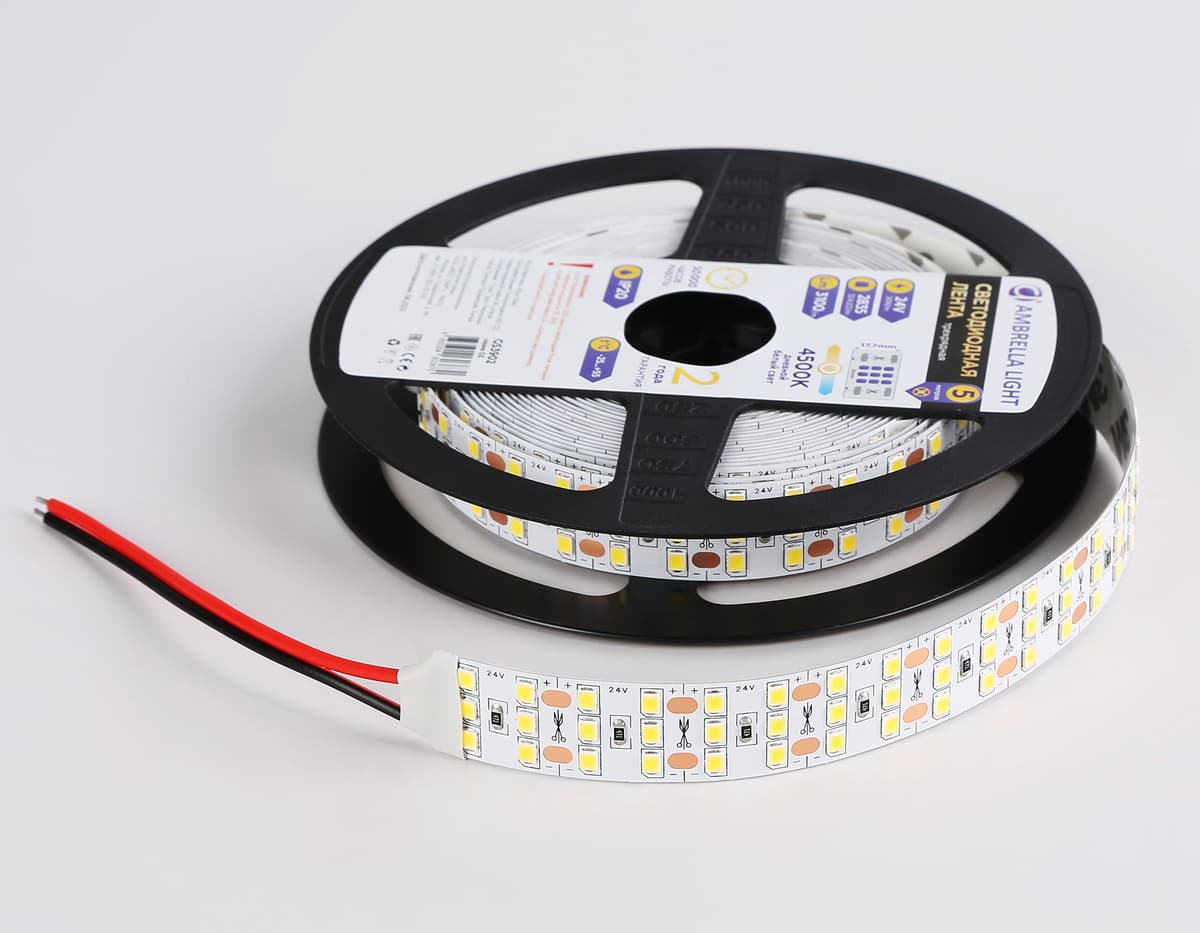Светодиодная лента трехрядная Ambrella Light GS3902 2835 324Led /26W m/ 24V IP20 4500K 5m GS3902 2835 324Led/ 26W m/ 24V IP20 4500K/ 5000*18*1.2mm (2 конт.) Ambrella Light 16