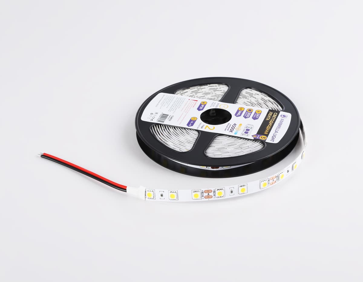 Светодиодная лента Ambrella Light GS4002 5050 60Led /14.4W m/ 24V IP20 4500K 5m GS4002 5050 60Led/ 14.4W m/ 24V IP20 4500K/ 5000*10*1.87mm (2 конт.) Ambrella Light 16