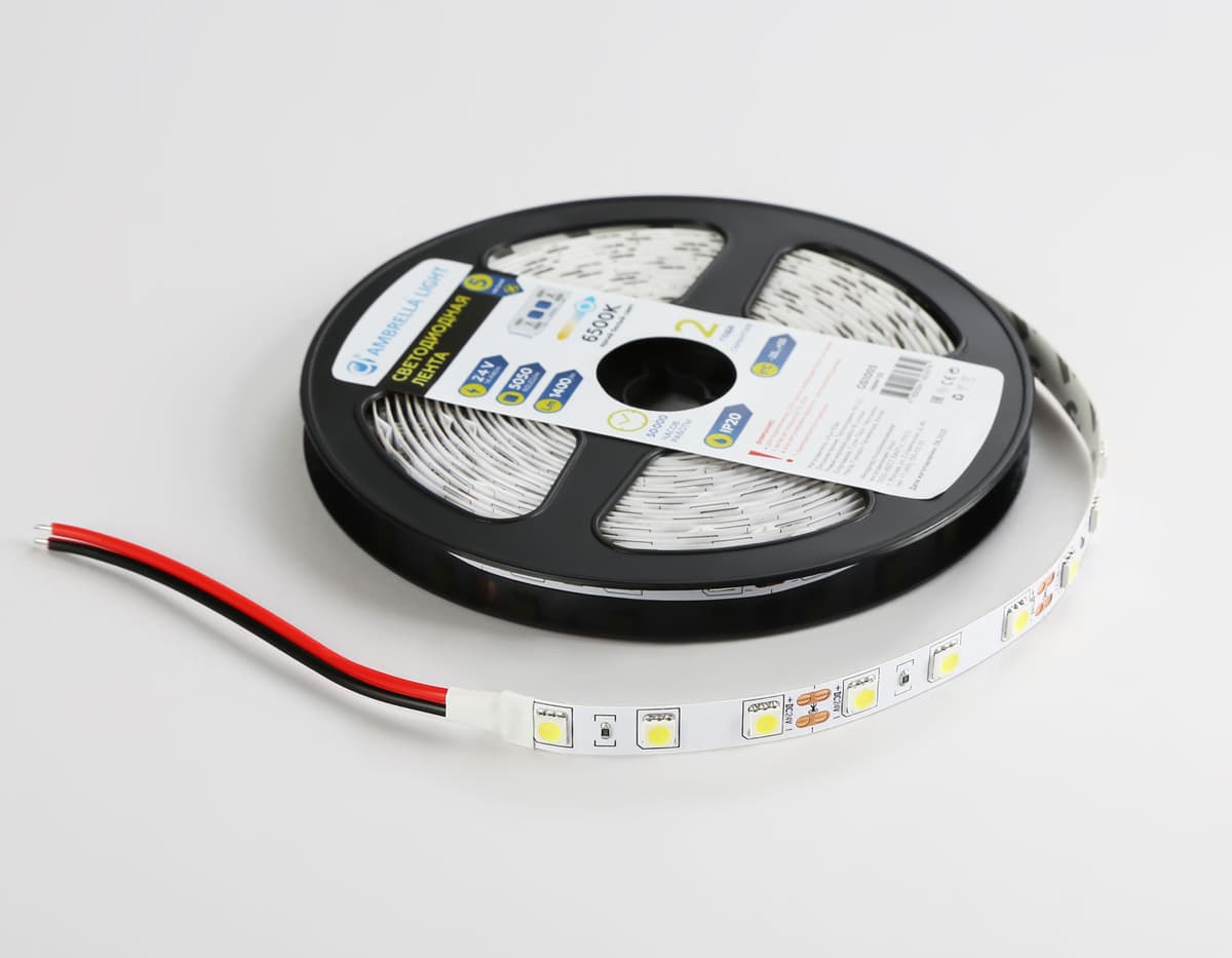 Светодиодная лента Ambrella Light GS4003 5050 60Led /14.4W m/ 24V IP20 6500K 5m GS4003 5050 60Led/ 14.4W m/ 24V IP20 6500K/ 5000*10*1.87mm (2 конт.) Ambrella Light 16