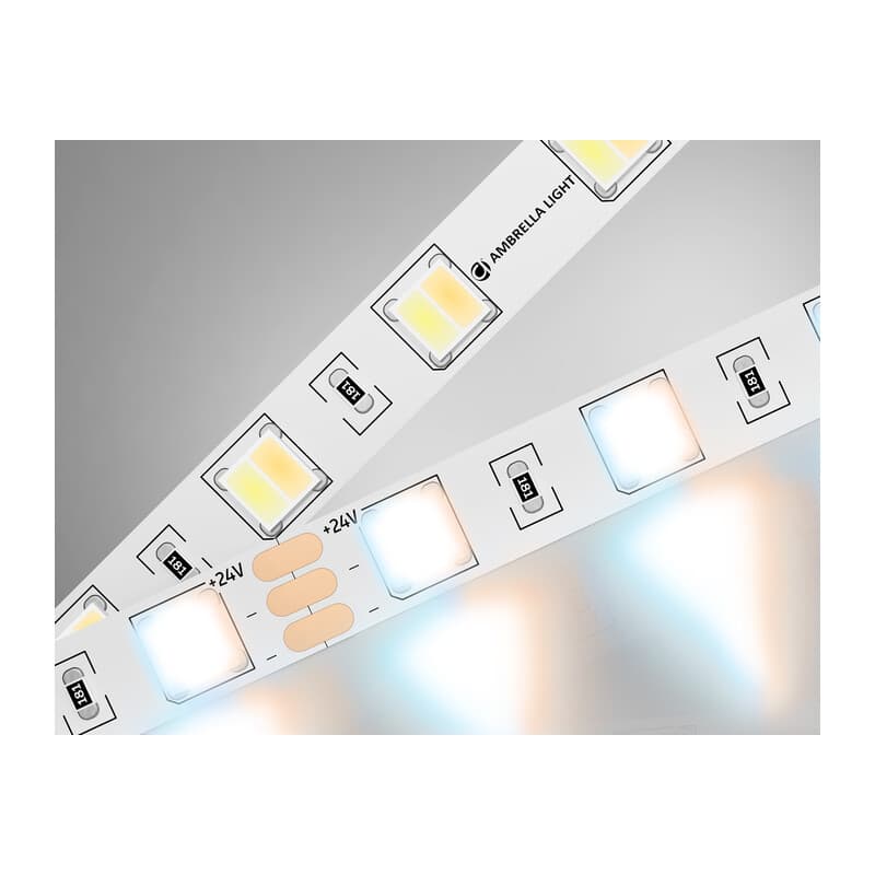 Светодиодная лента с регулировкой температуры света GS4101 5050 60Led /14W m/ 24V IP20 CCT 3000-6500 GS4101 5050 60Led/ 14W m/ 24V IP20 CCT 3000-6500K/ 5000*10*1.87mm (3 конт.) Ambrella Light 9